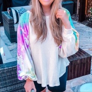 WAFFLE KNIT TYE DYE BALLOON SLEEVE SHIRT